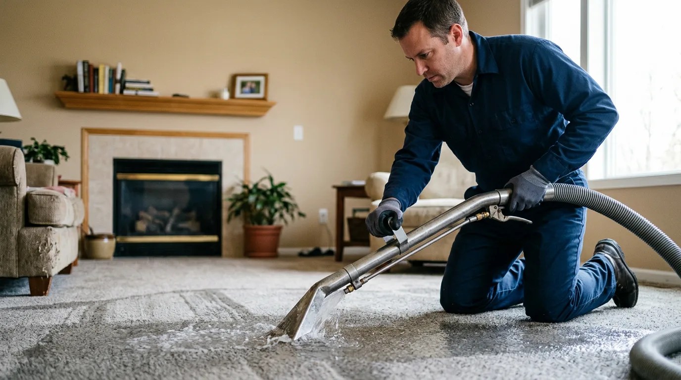Water damage restoration technician working near Hastings, OK